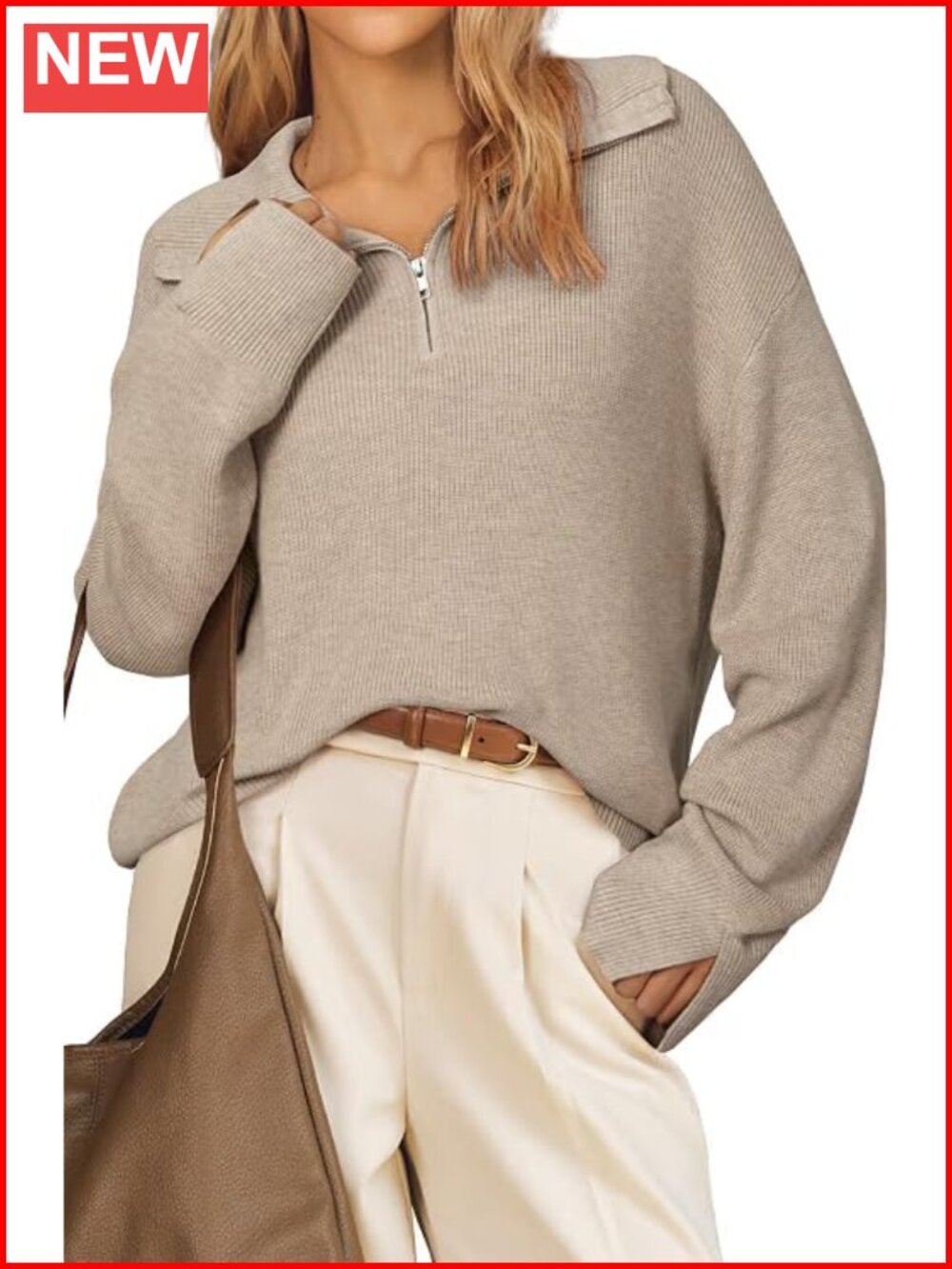 Wool Blend Oversized Quarter Zip Sweater Pullover Fall Casual